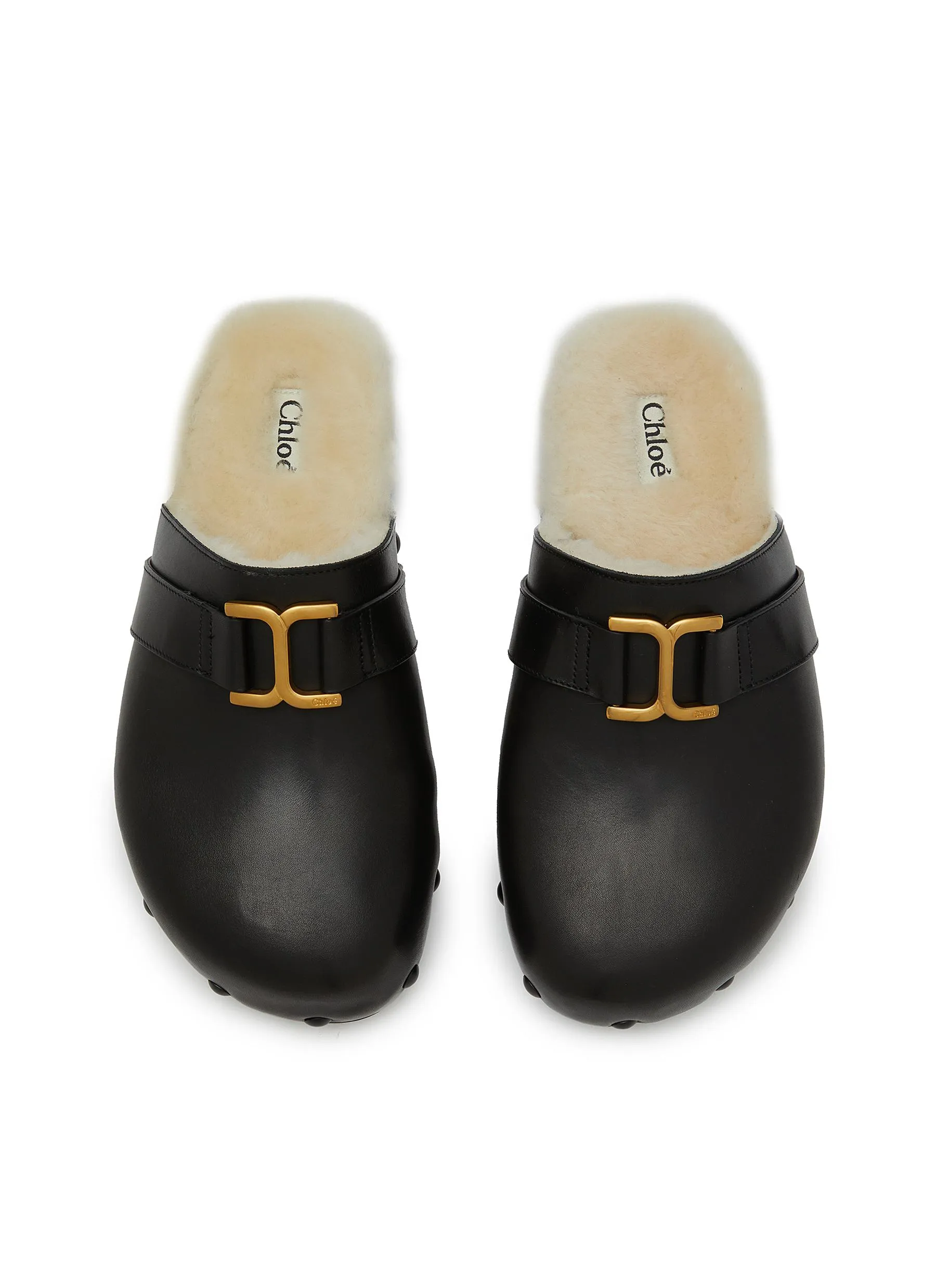 -----------CHLOÉ ---- ------------ ----Marcie Leather Shearling Slides --