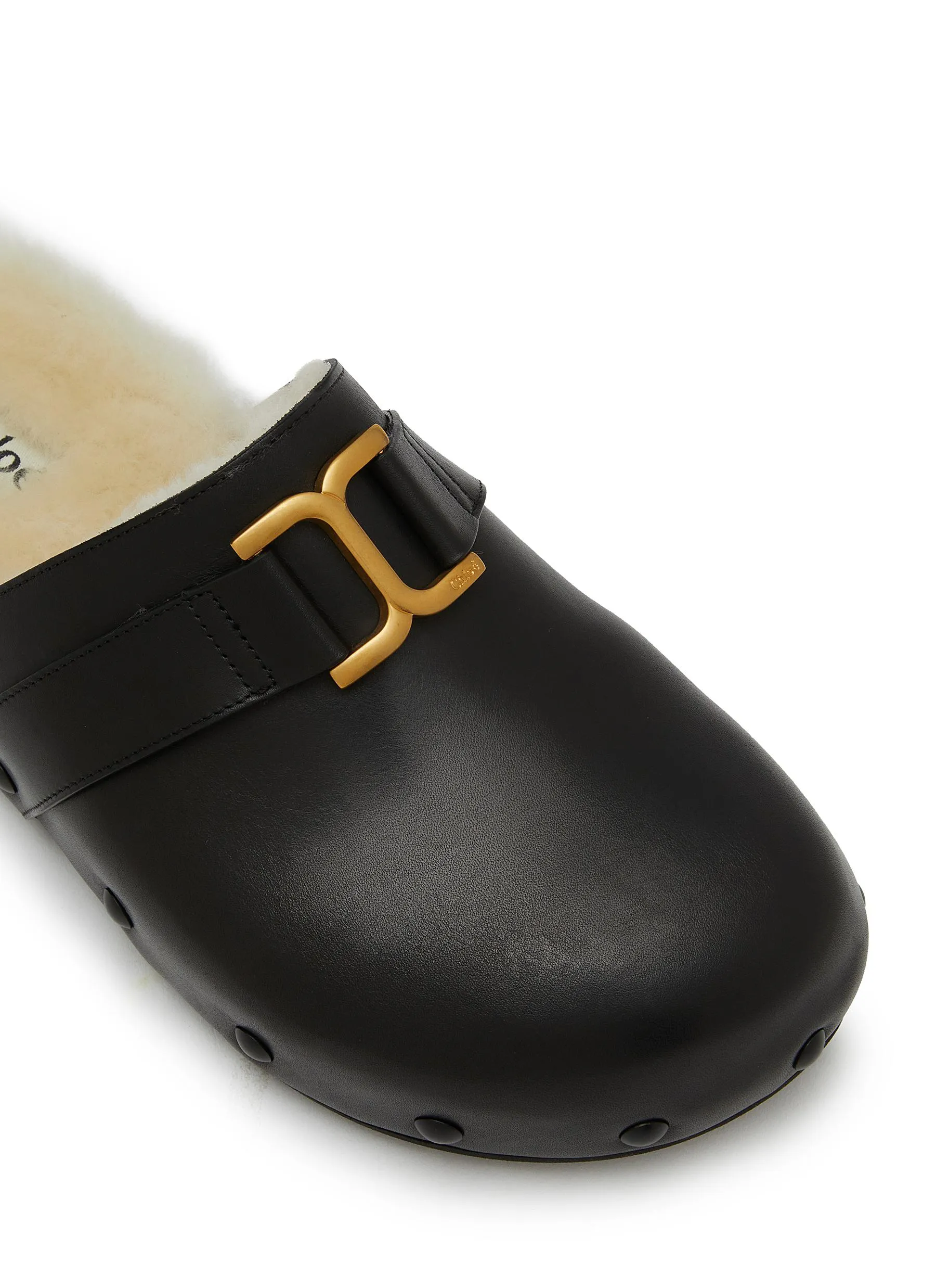 -----------CHLOÉ ---- ------------ ----Marcie Leather Shearling Slides --