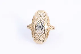 14k Two-Tone Gold 0.06tcw Diamond Openwork Saddle Ring Size 4.75 (2.71g.)