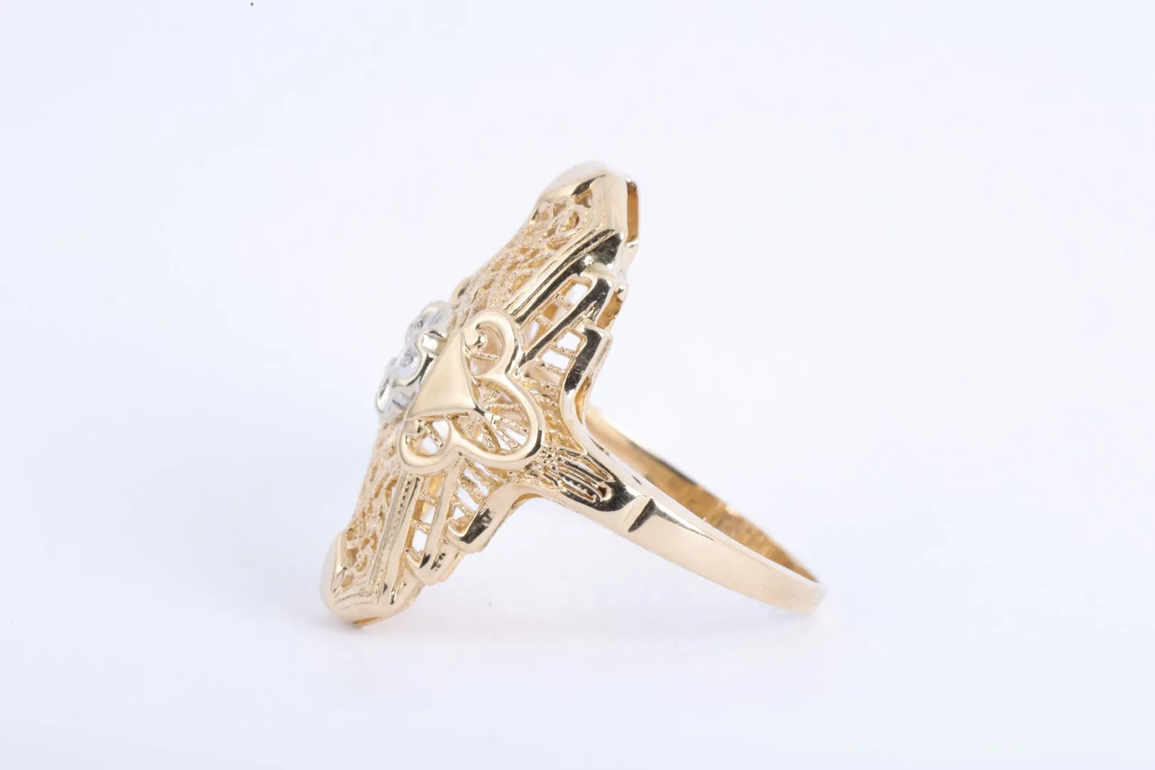 14k Two-Tone Gold 0.06tcw Diamond Openwork Saddle Ring Size 4.75 (2.71g.)