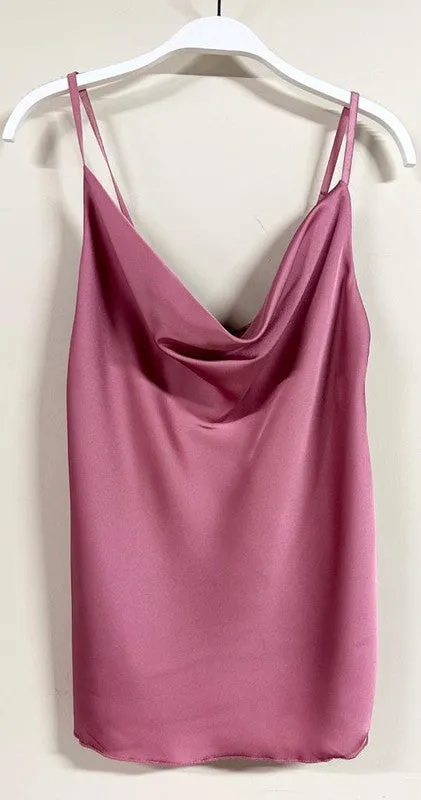 Adjustable Spaghetti Strap Cowl Front Cami - Pepe Rose