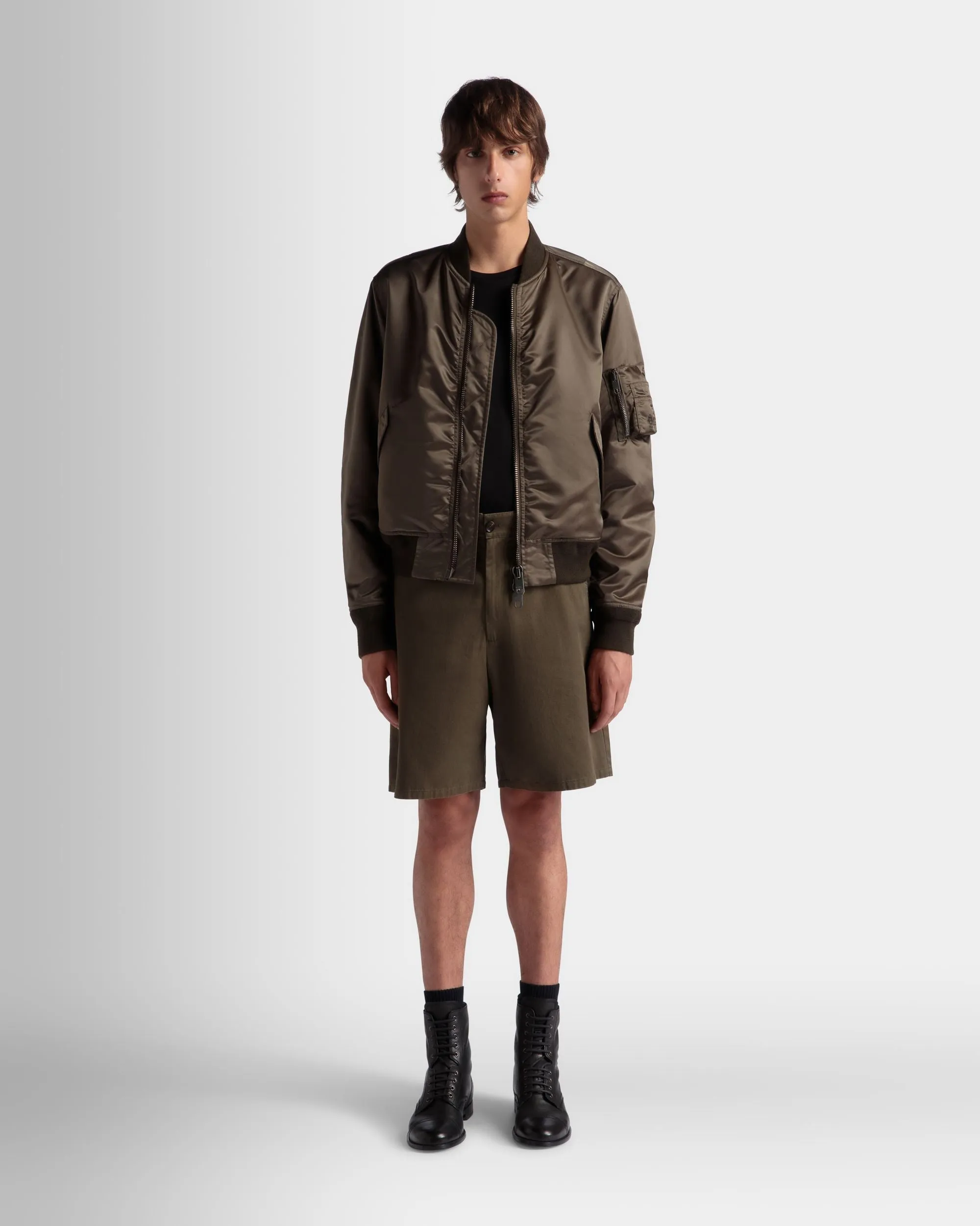 Adrien Brody Travel Collection Bomber In Military Green Nylon 