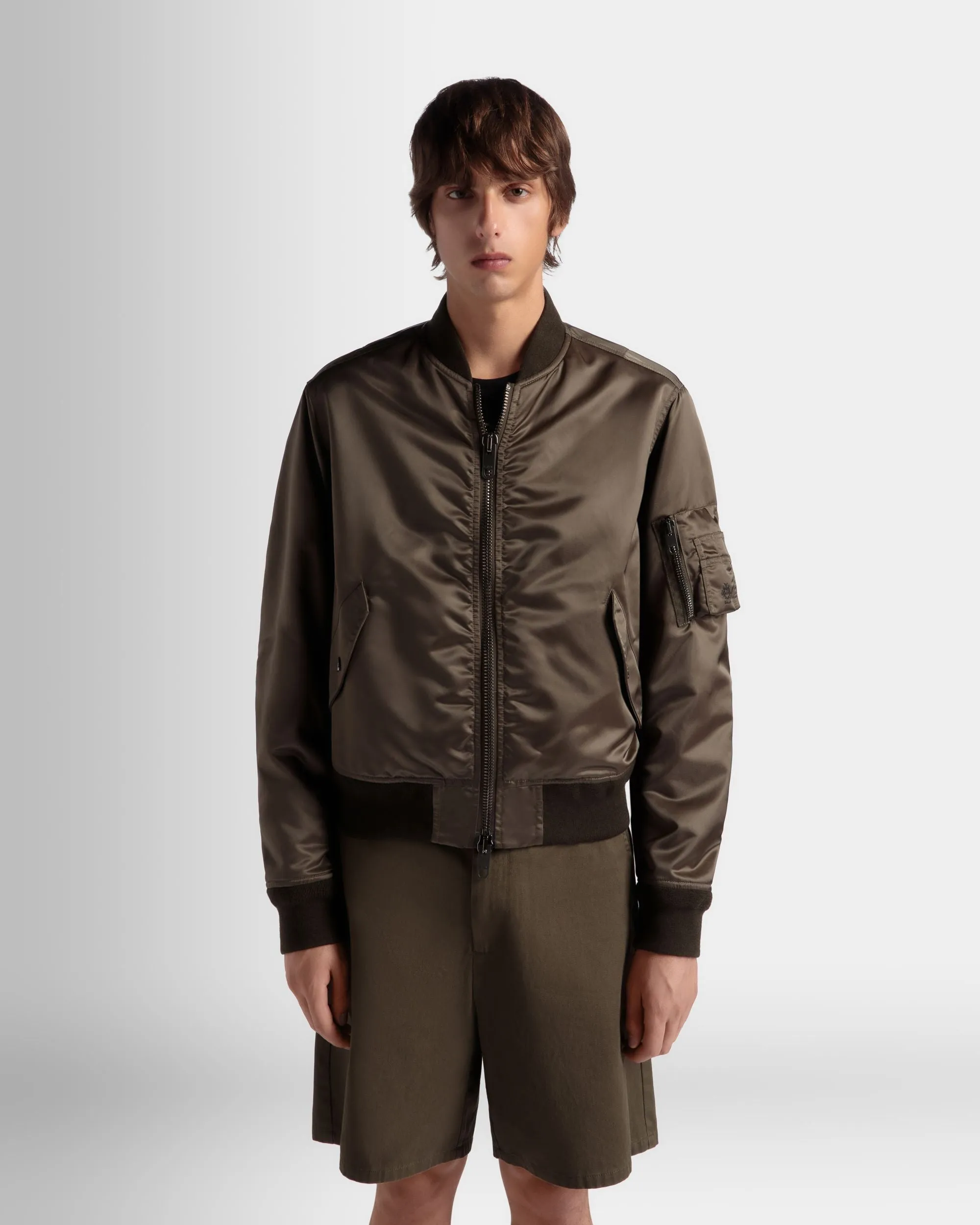 Adrien Brody Travel Collection Bomber In Military Green Nylon 