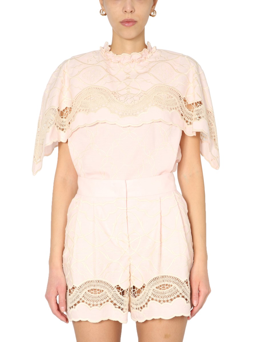 ALBERTA FERRETTI    COTTON EMBROIDERED CAPE TOP