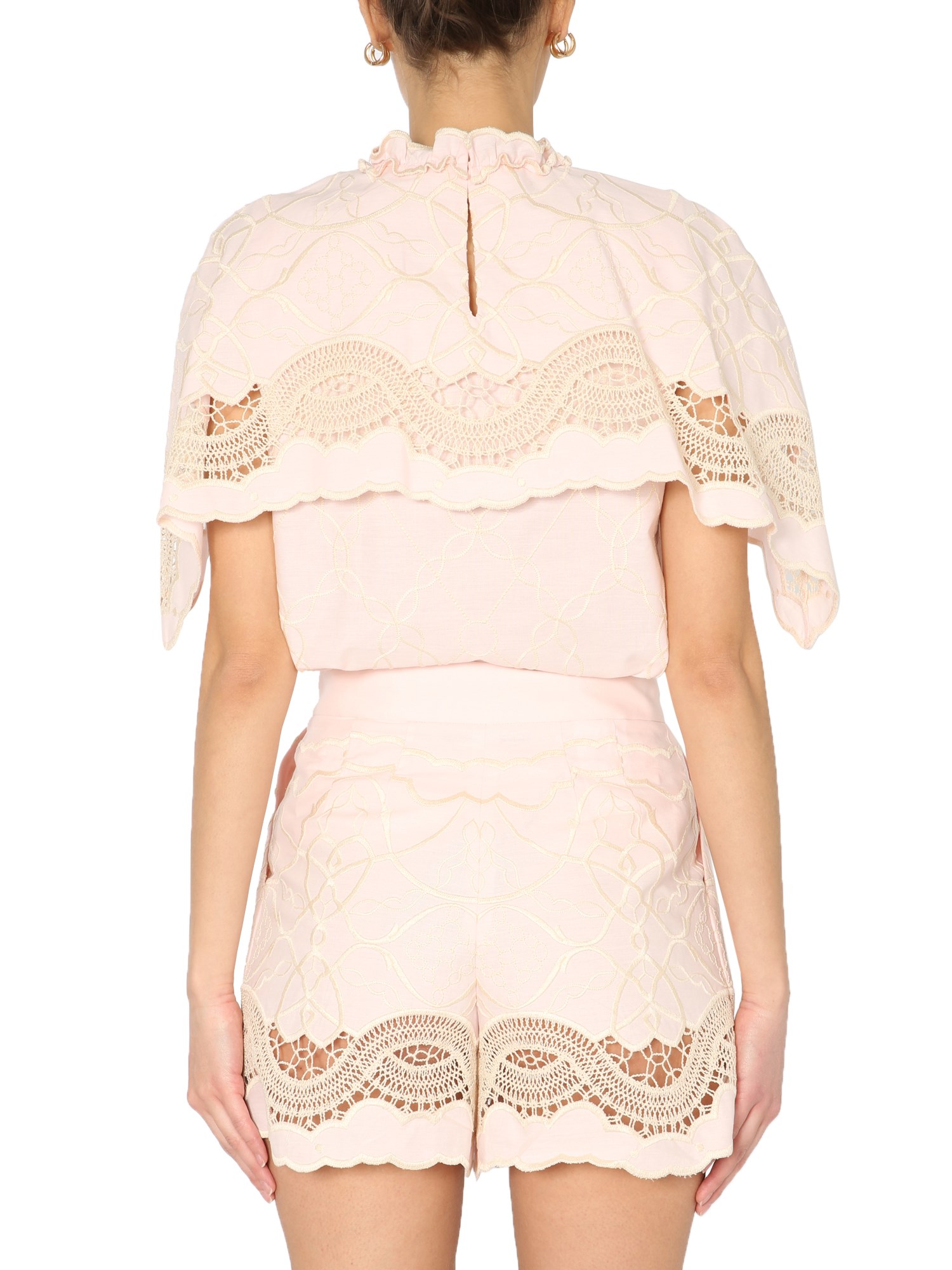 ALBERTA FERRETTI    COTTON EMBROIDERED CAPE TOP