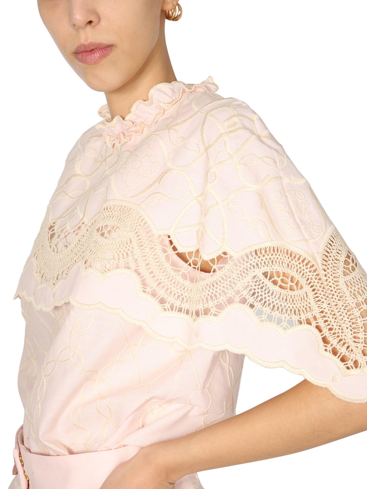 ALBERTA FERRETTI    COTTON EMBROIDERED CAPE TOP