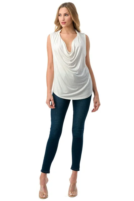 Ariella Basic Cowl Neck Top - Ivory