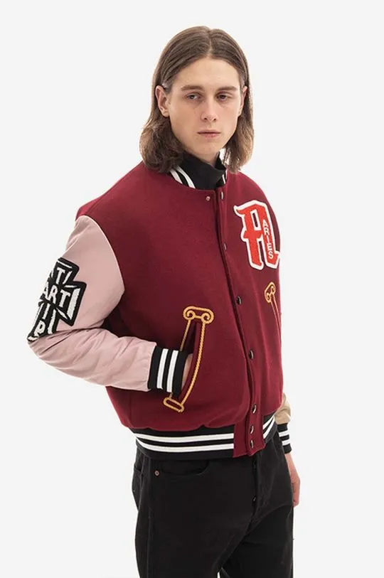 Aries bomber jacket men's maroon color  Aries Varsity Jacket AR70200 BURGUNDY