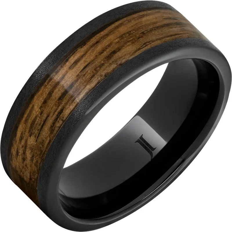 Barrel Aged Black Diamond Ceramic Ring with Bourbon Inlay and Stone Finish