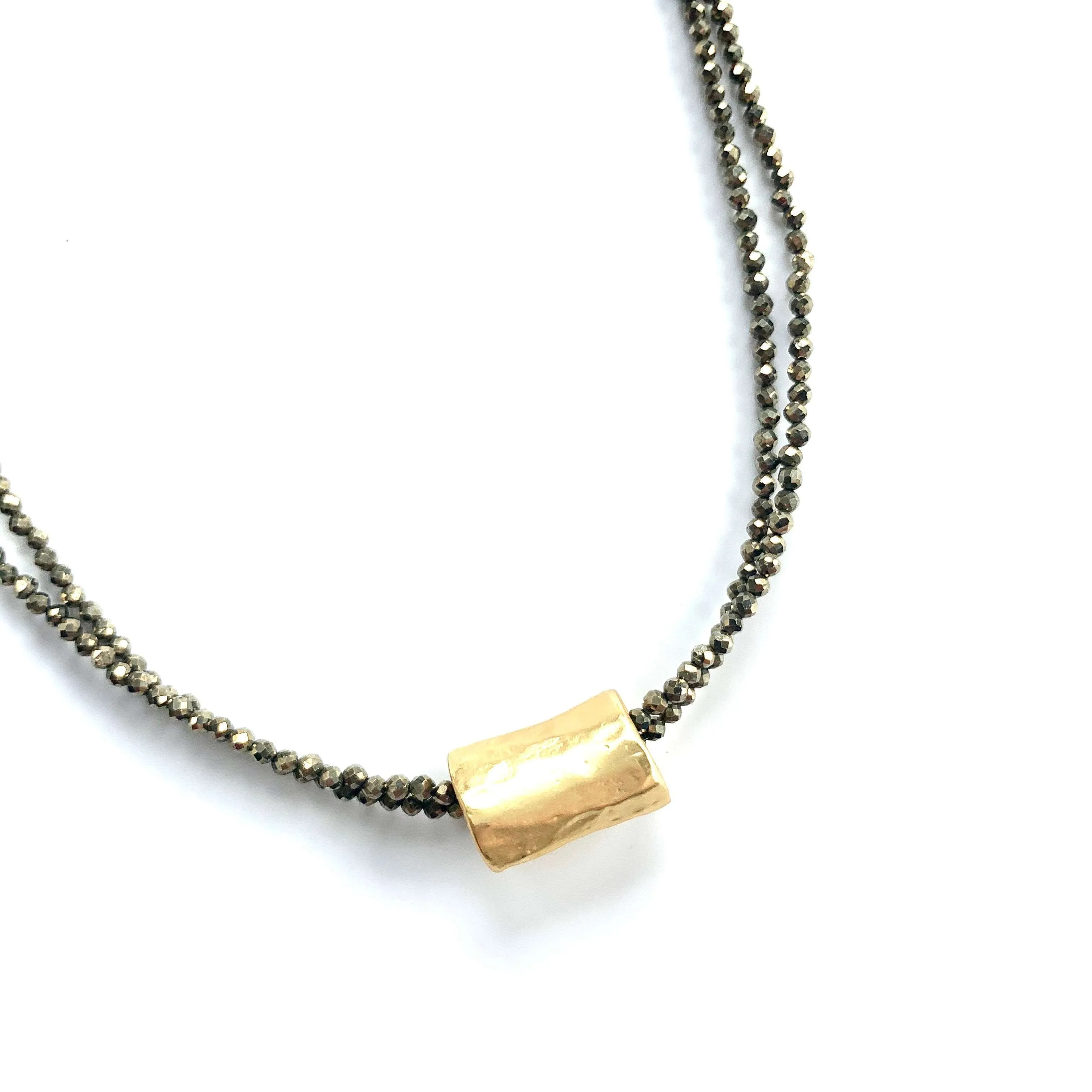 Barrel on Double Pyrite Beaded Necklace