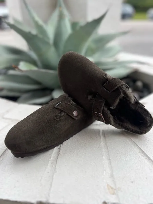 Birkenstock Boston Shearling Mocha Suede