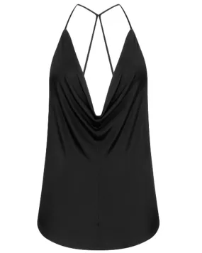 Black Jersey Cowl Neck Tank