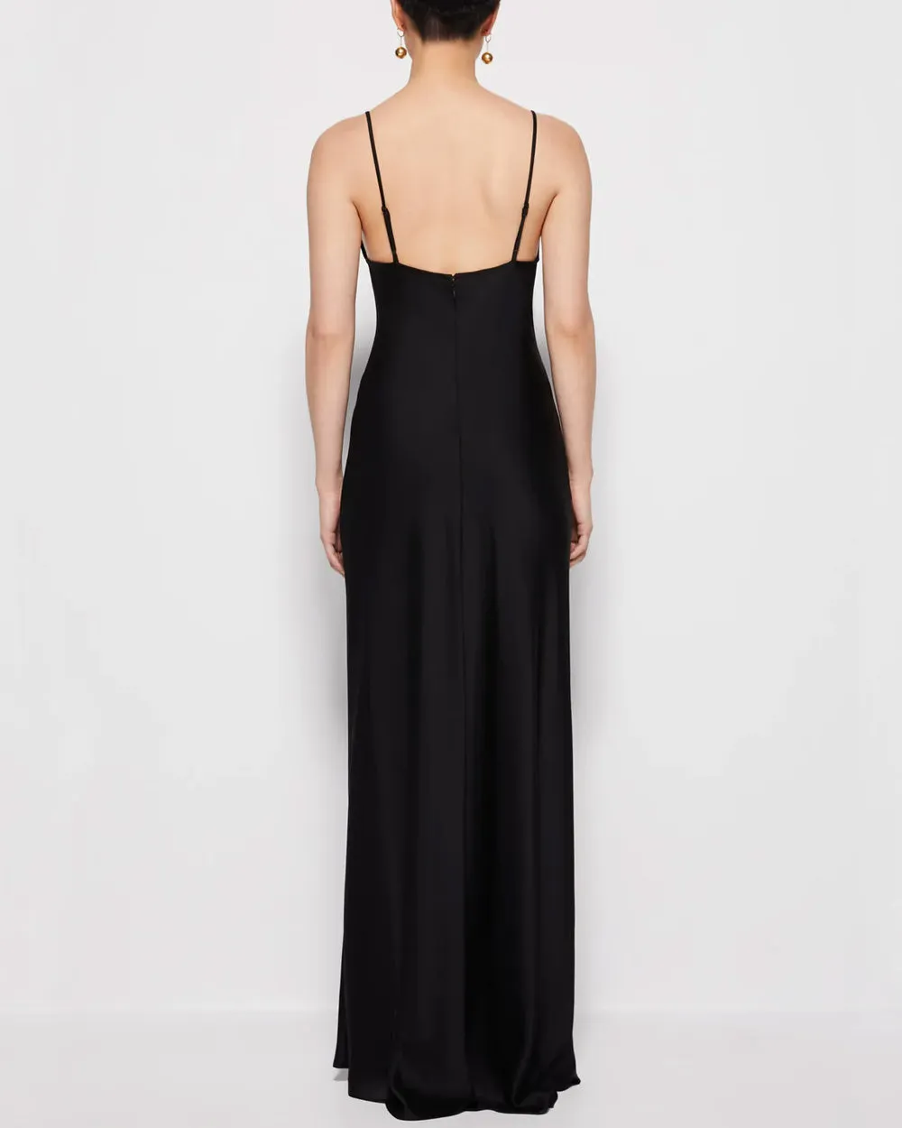 Black Satin Crepe Finley Long Cocktail Dress