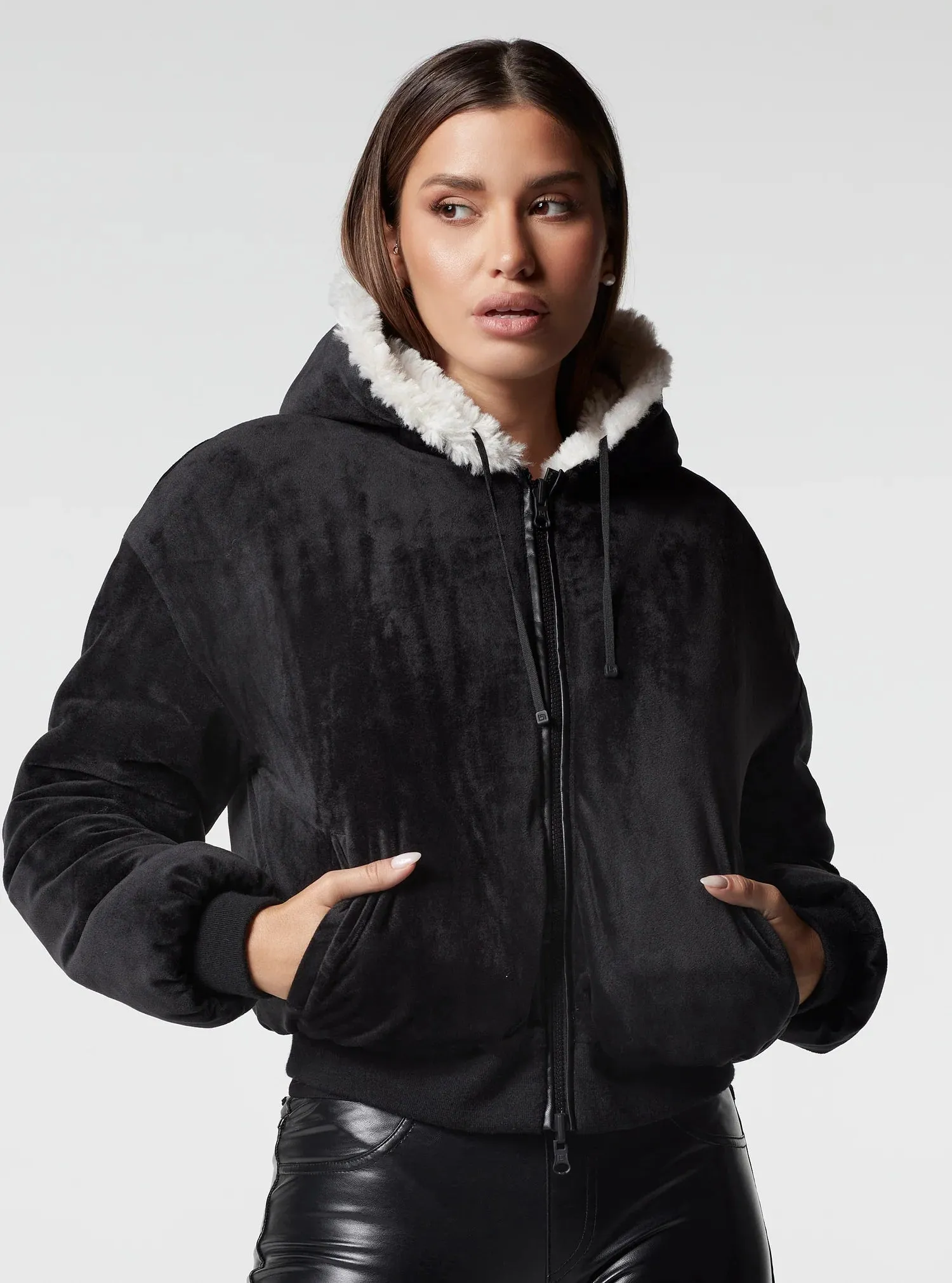 Blanc Noir Luxe Faux Shearling Reversible Hoodie