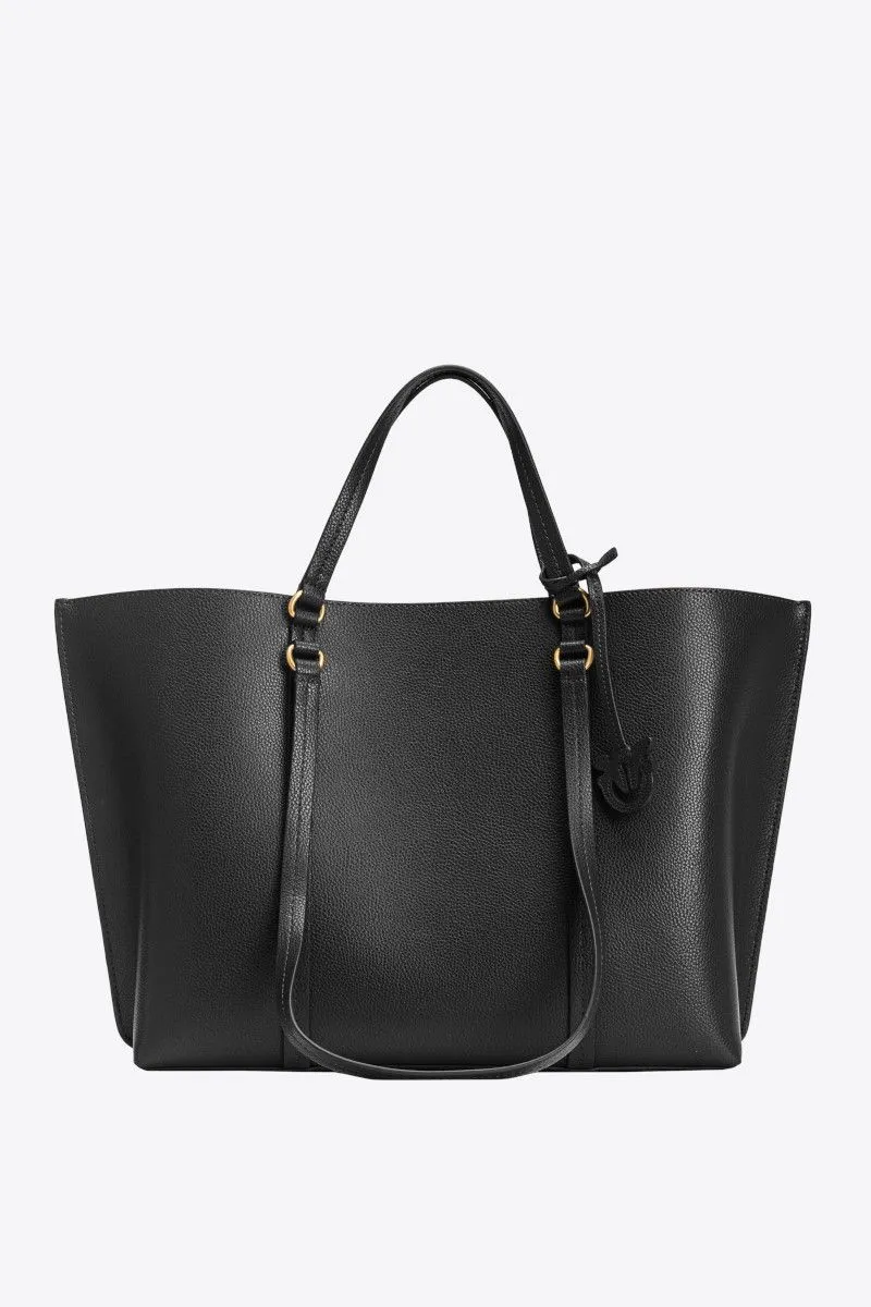 Borsa shopper grande in pelle bottalata donna Nero