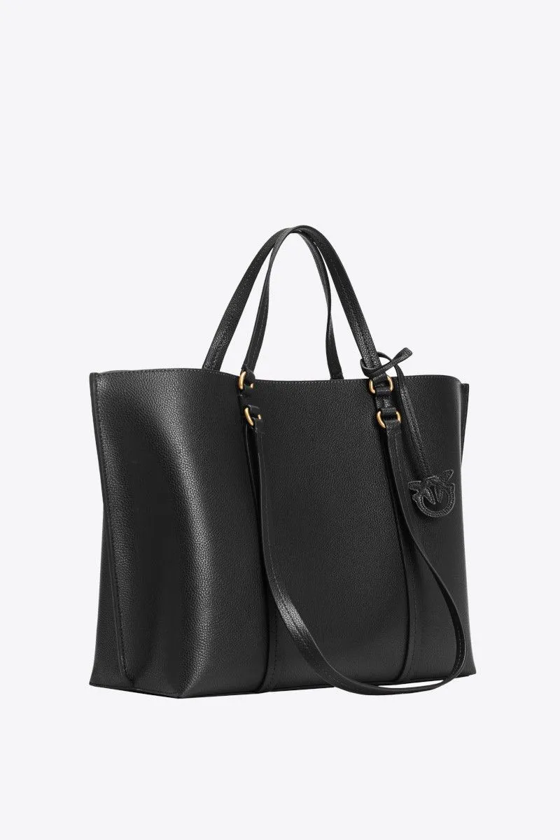 Borsa shopper grande in pelle bottalata donna Nero