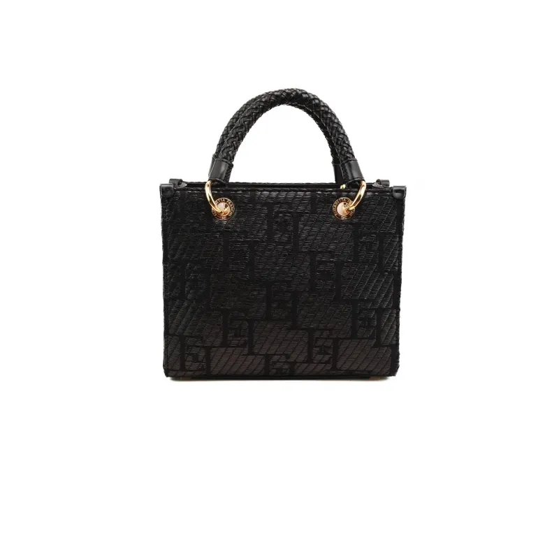 BORSA SHOPPER PICCOLA IN RAFIA CON LOGO JACQUARD, NERO