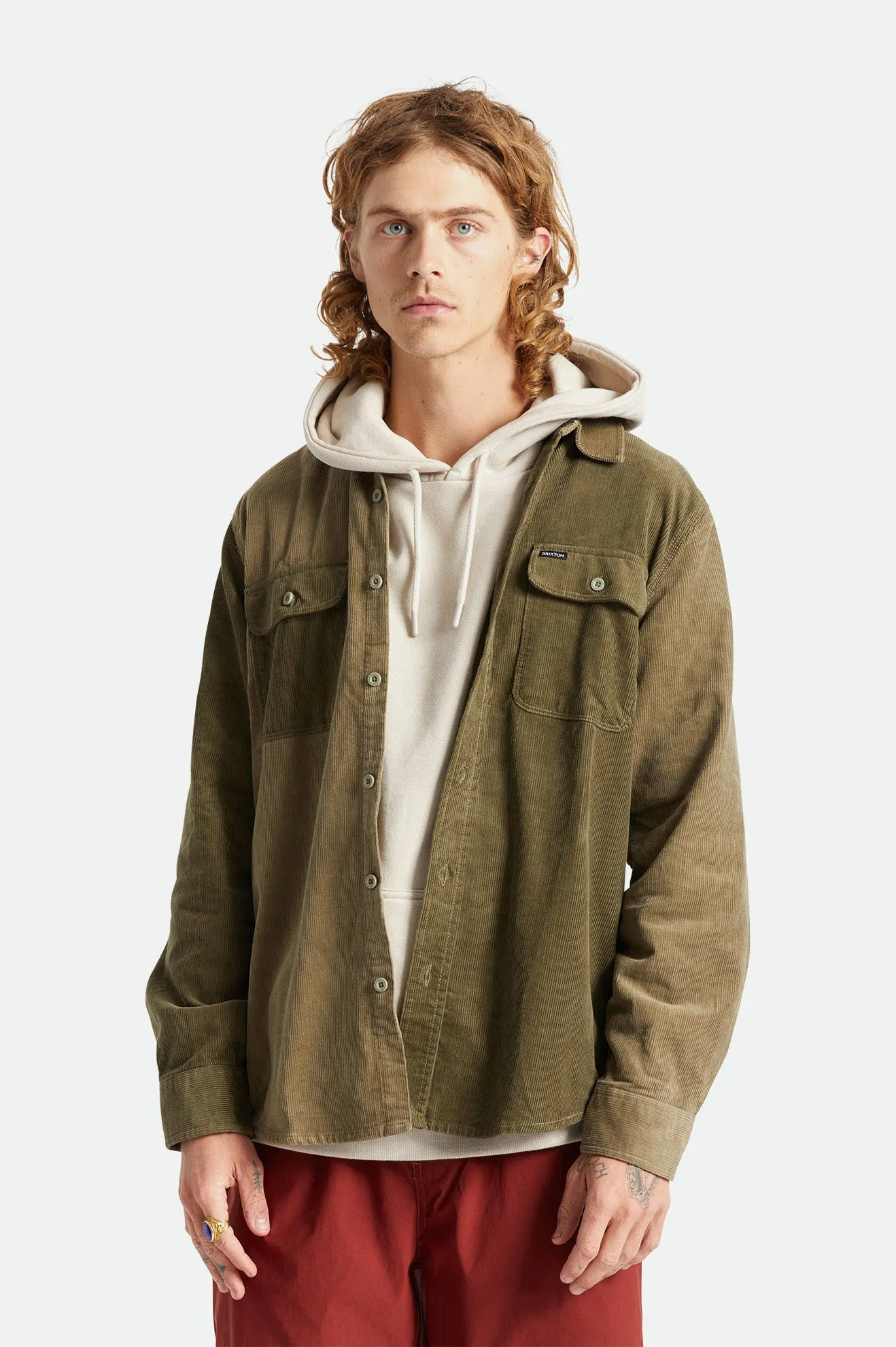 Bowery Corduroy L/S Flannel - Military Olive/Mermaid