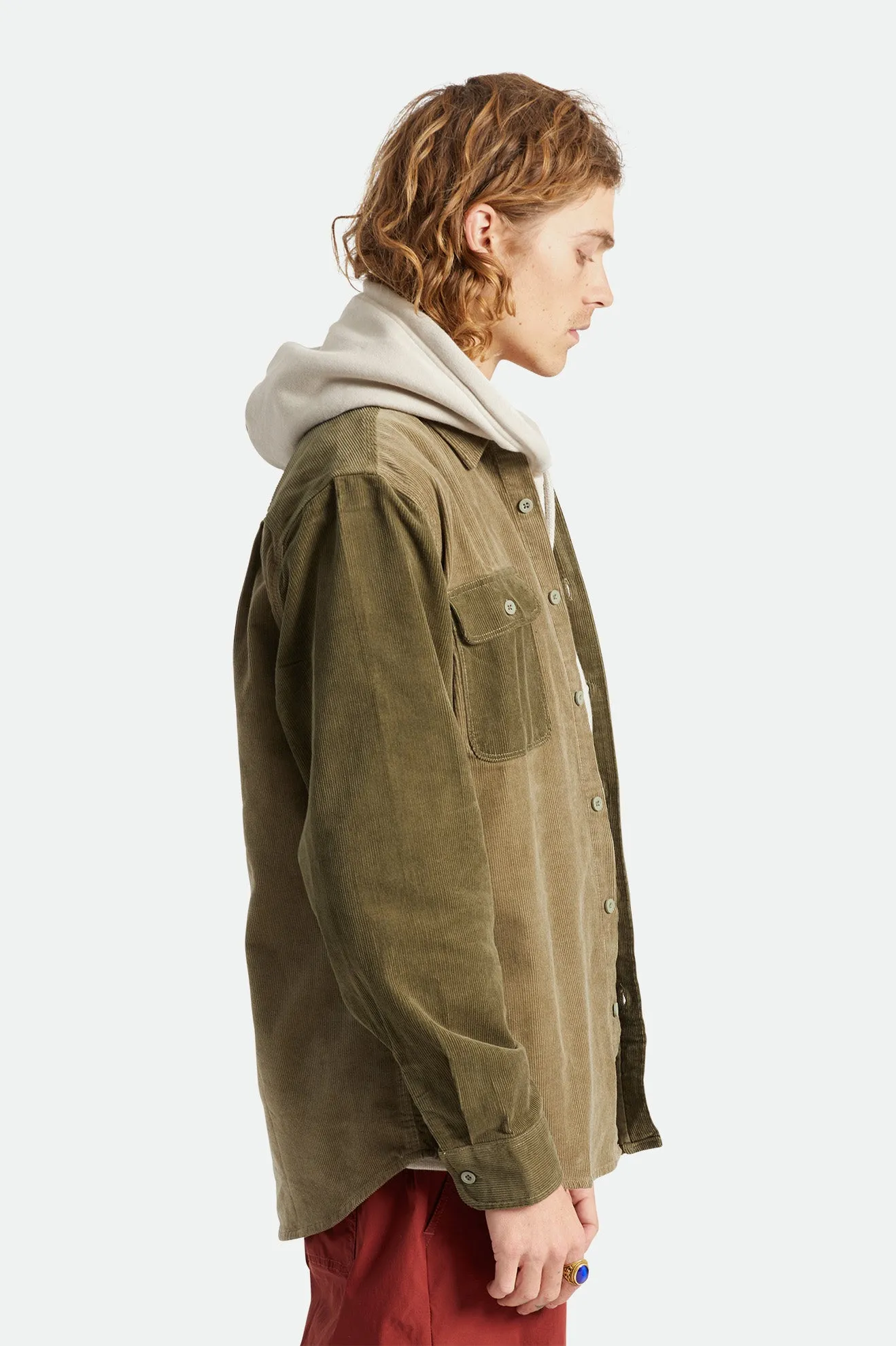 Bowery Corduroy L/S Flannel - Military Olive/Mermaid