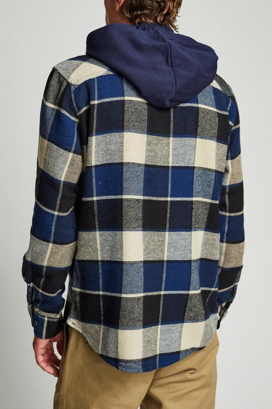 Bowery Hood L/S Flannel - Black/Blue