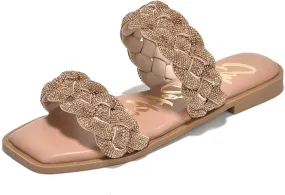 Cape Robbin Mana Slip-on Sandals for Women, Women's Flat Sandals with Rhinestone-emblished Braided Uppers