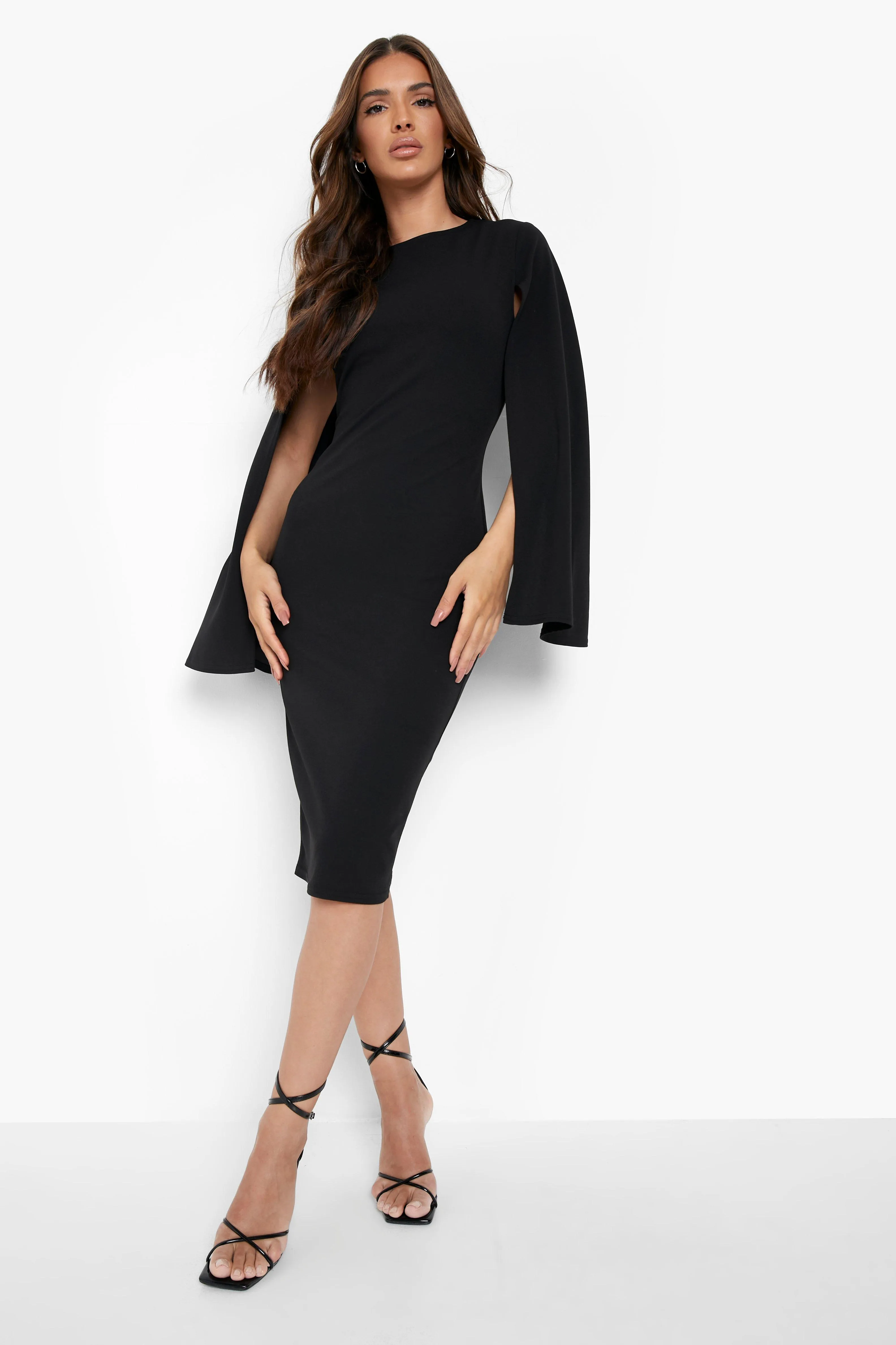 Cape Sleeve Bodycon Midi Dress