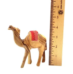 Carved Wood Camel with Red Saddle, Nativity Figurine 4.5