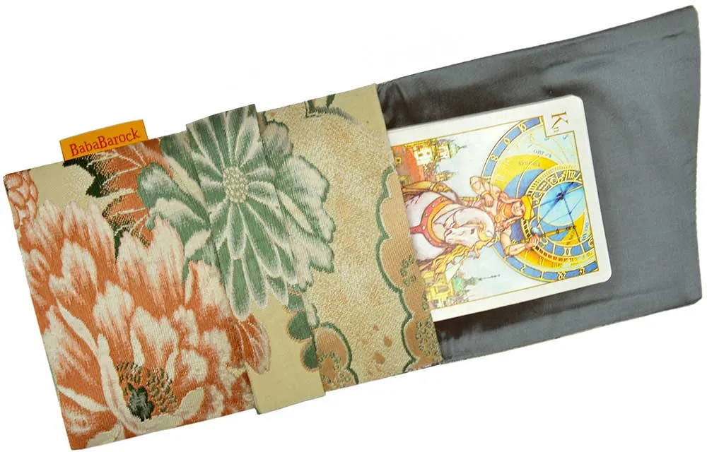 Chrysanthemums and Cranes - Japanese vintage silk foldover pouch