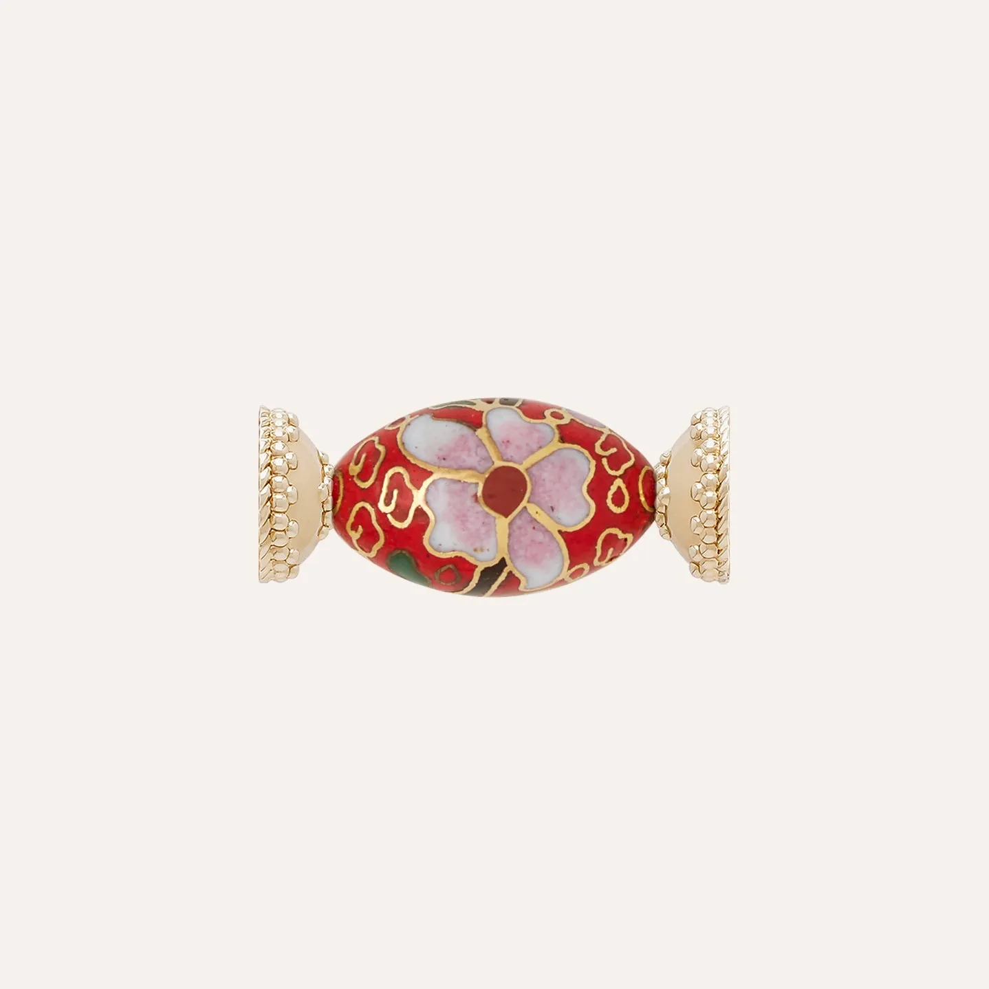 Cloisonné Red Barrel Bead with Flowers Centerpiece