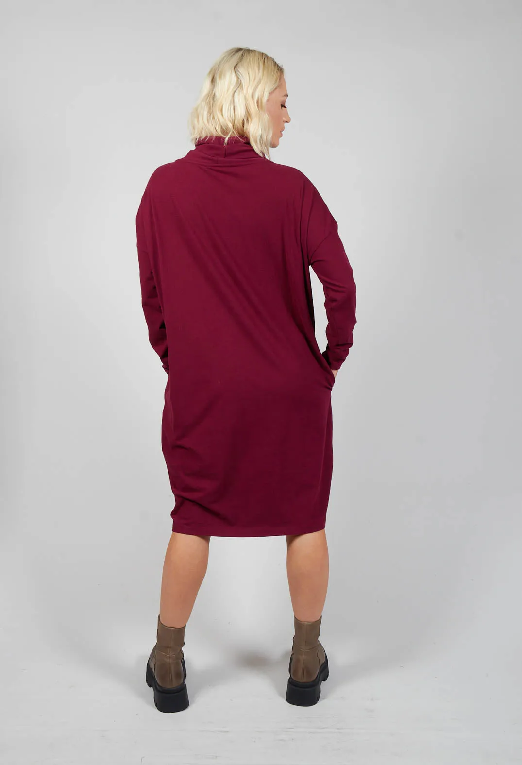 Cowl Neck Jersey Dress in Prune