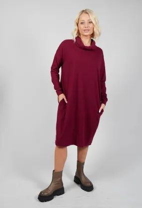 Cowl Neck Jersey Dress in Prune