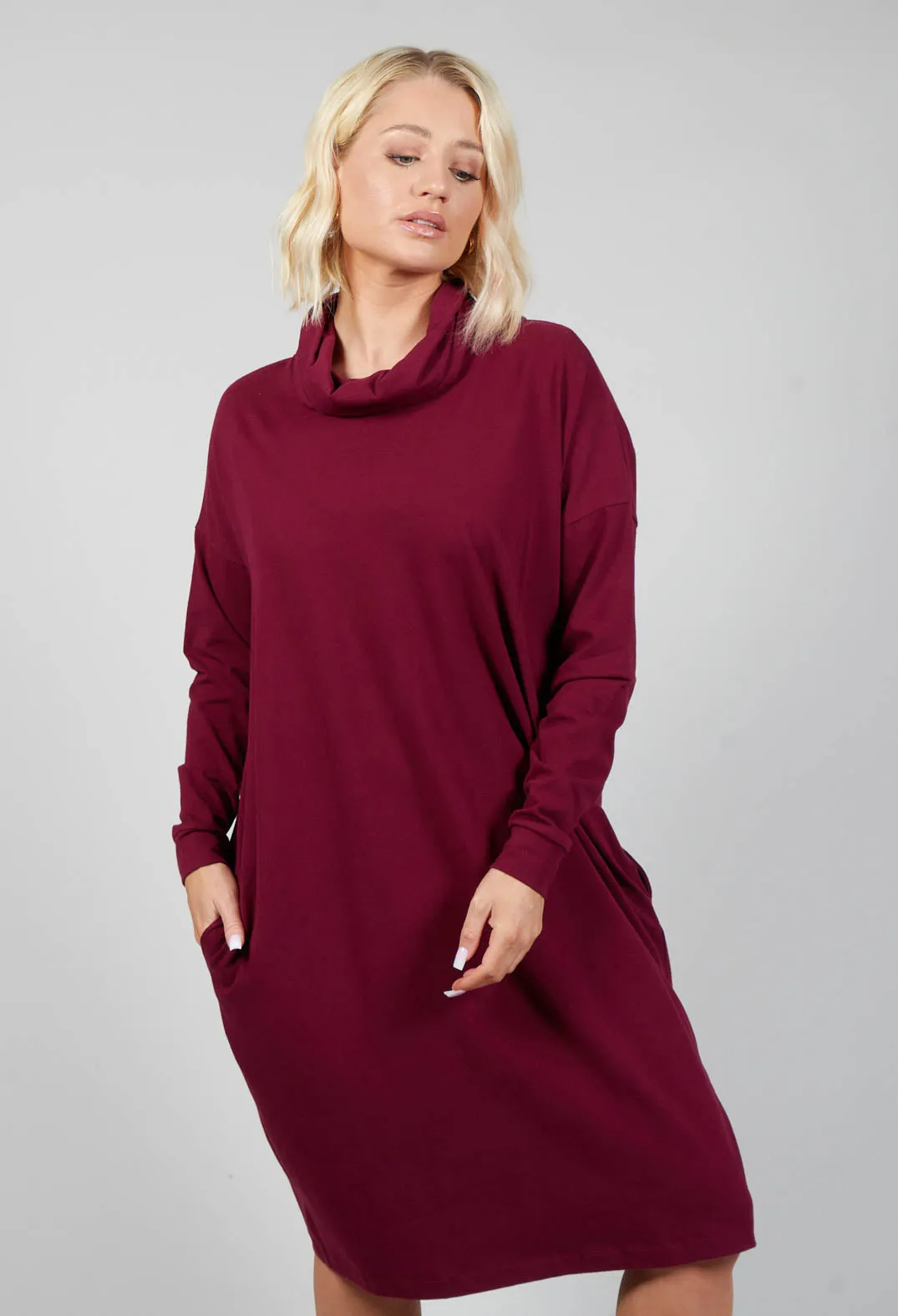 Cowl Neck Jersey Dress in Prune