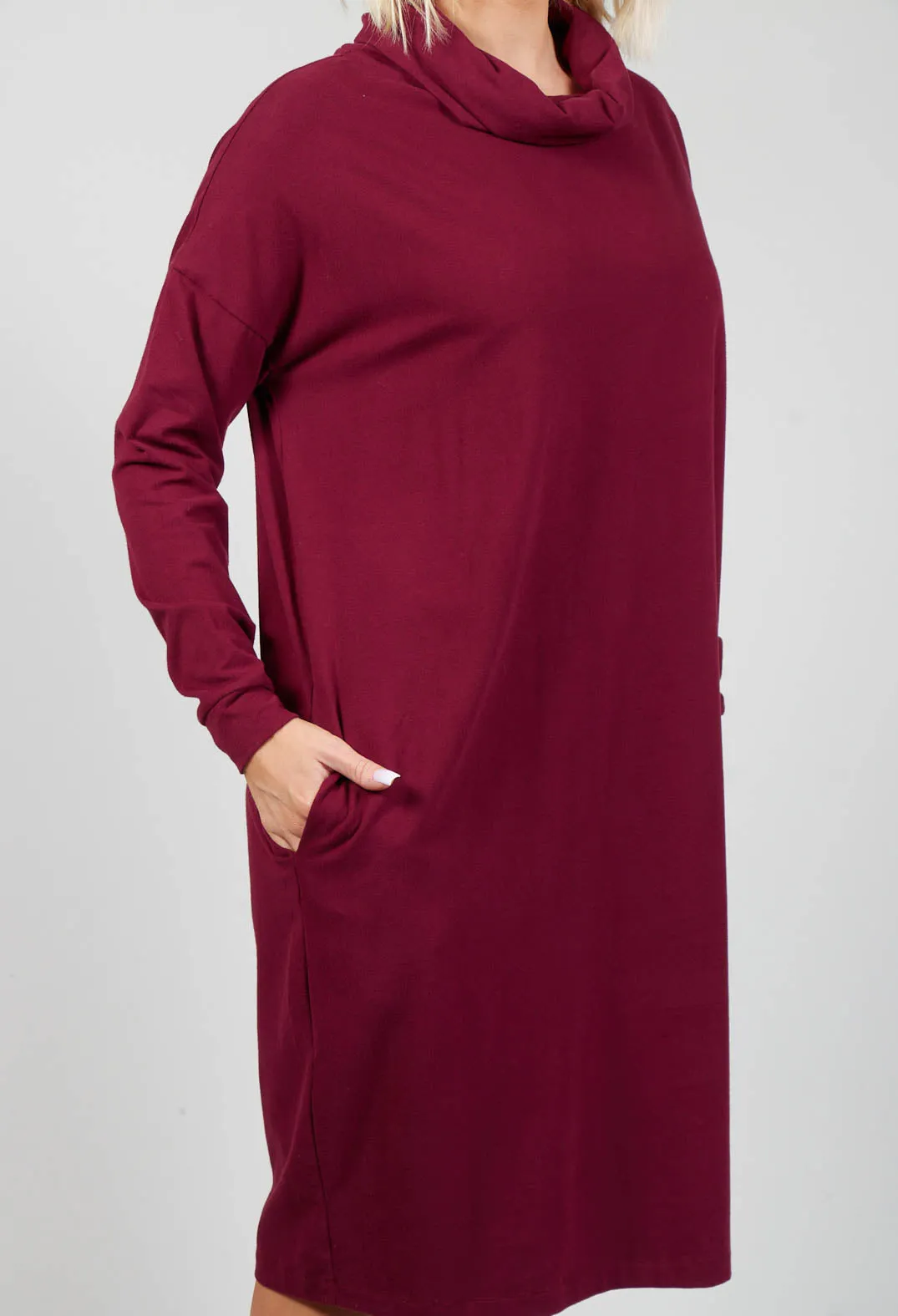 Cowl Neck Jersey Dress in Prune