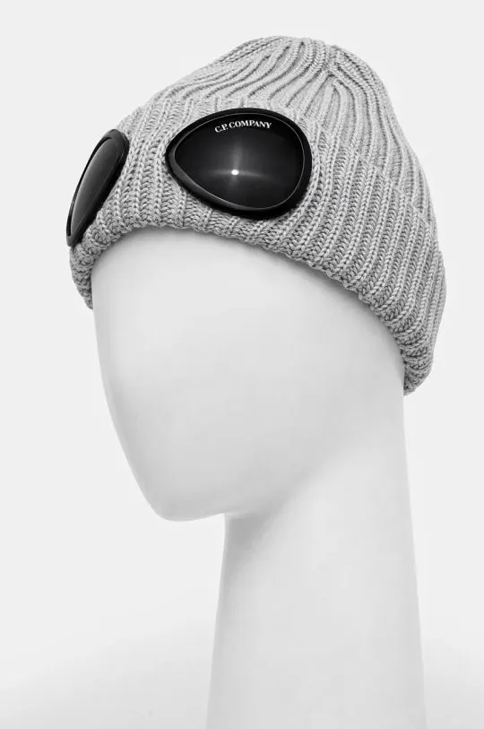 C.P. Company wool beanie Extra Fine Merino Wool Goggle Beanie gray color 17CMAC122A005509A