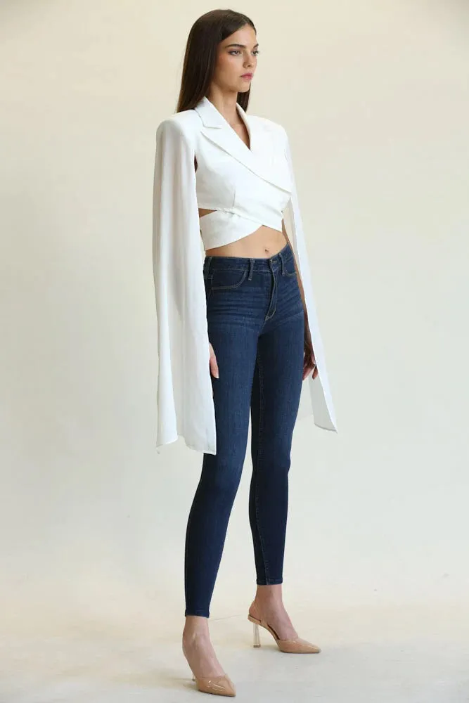 Criss-Cross Front Cropped Top With Cape Sleeves