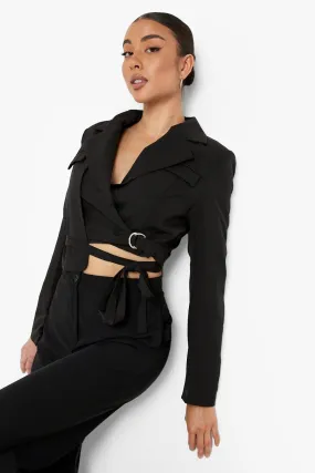 Cropped Tie Detail Blazer