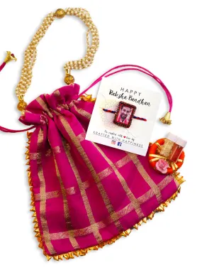 Customised Photo Rakhi (Rectangle) Set (Roli Chawal + Decorative Pouch)