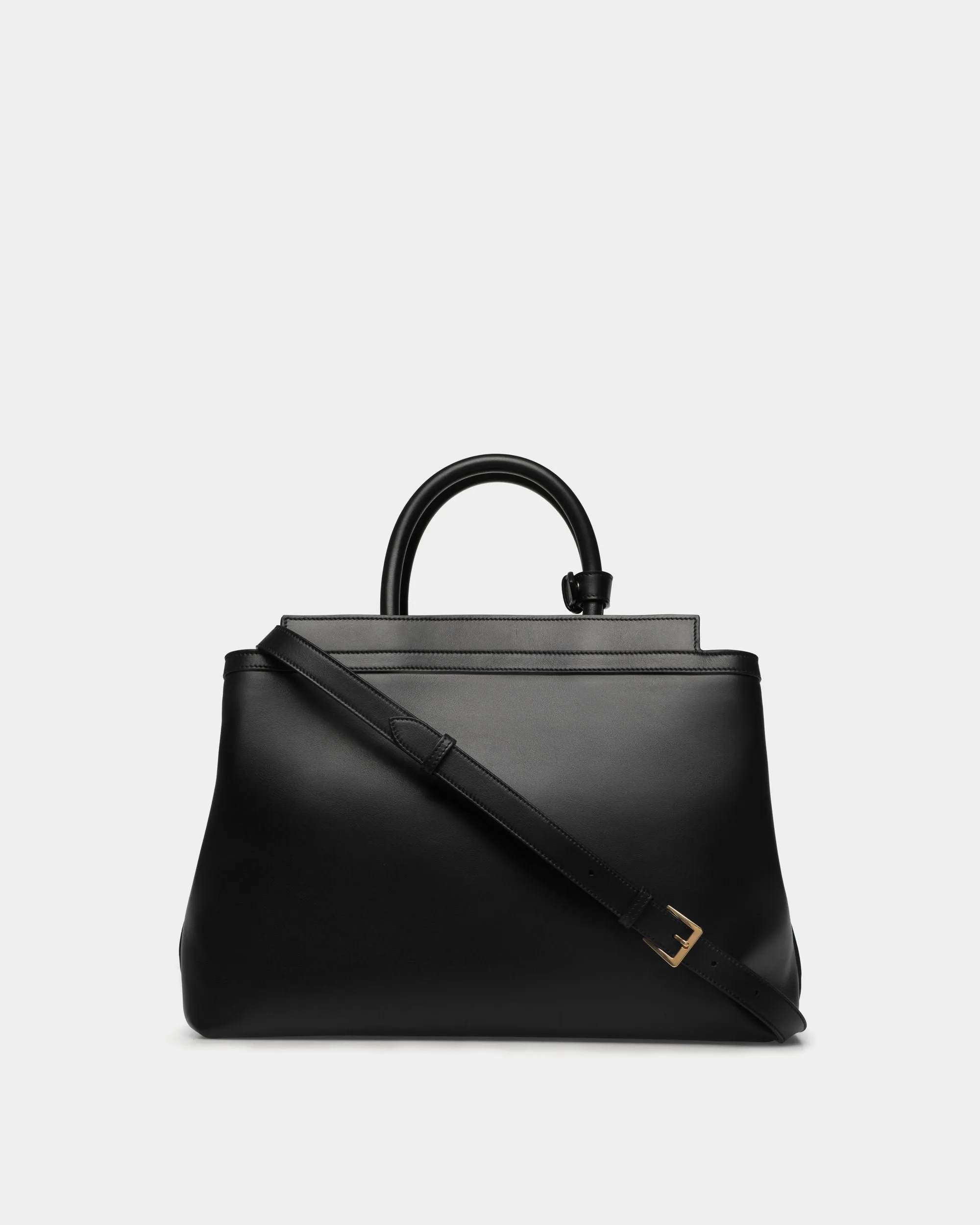 Deco Tote Bag In Black Leather 