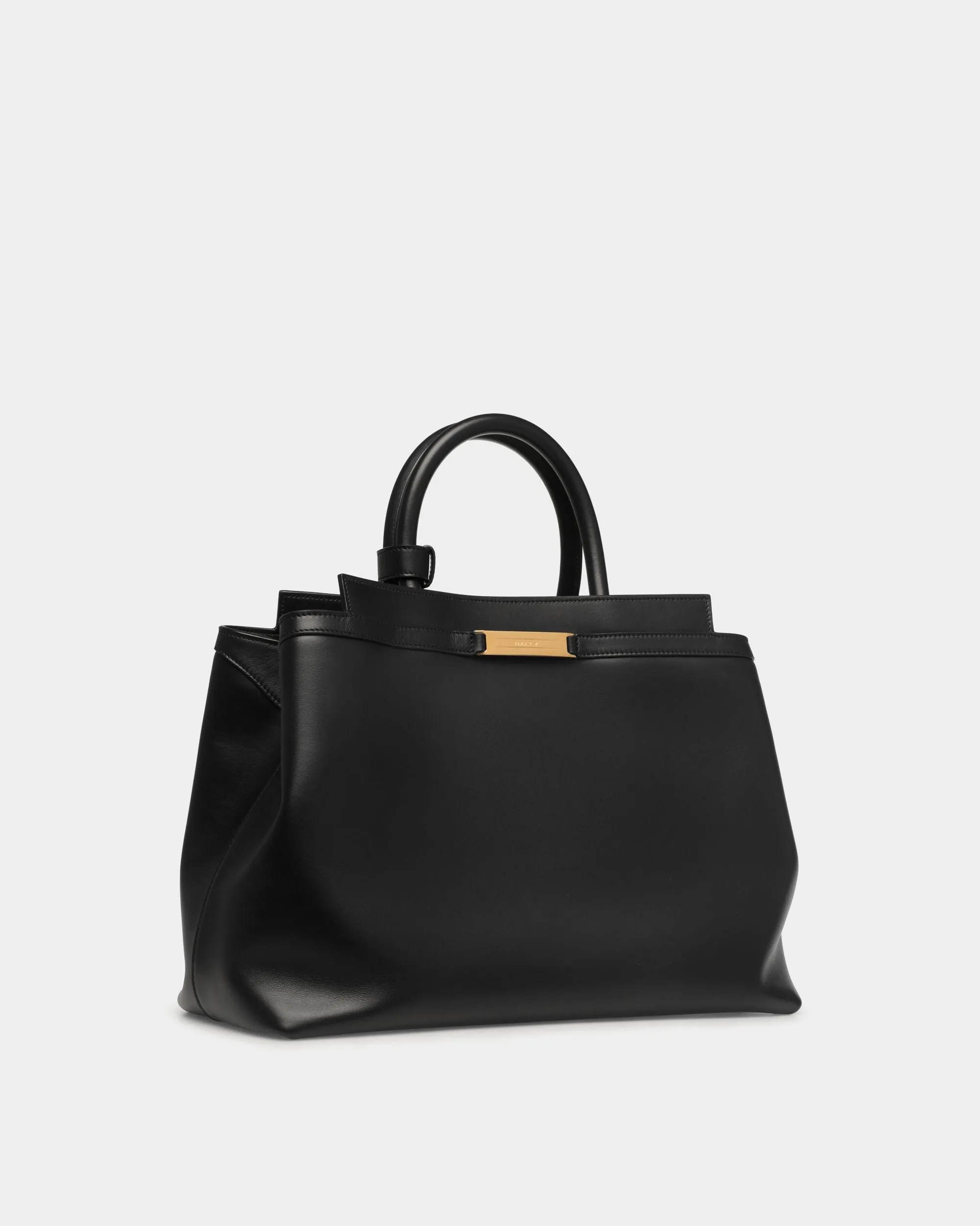 Deco Tote Bag In Black Leather 