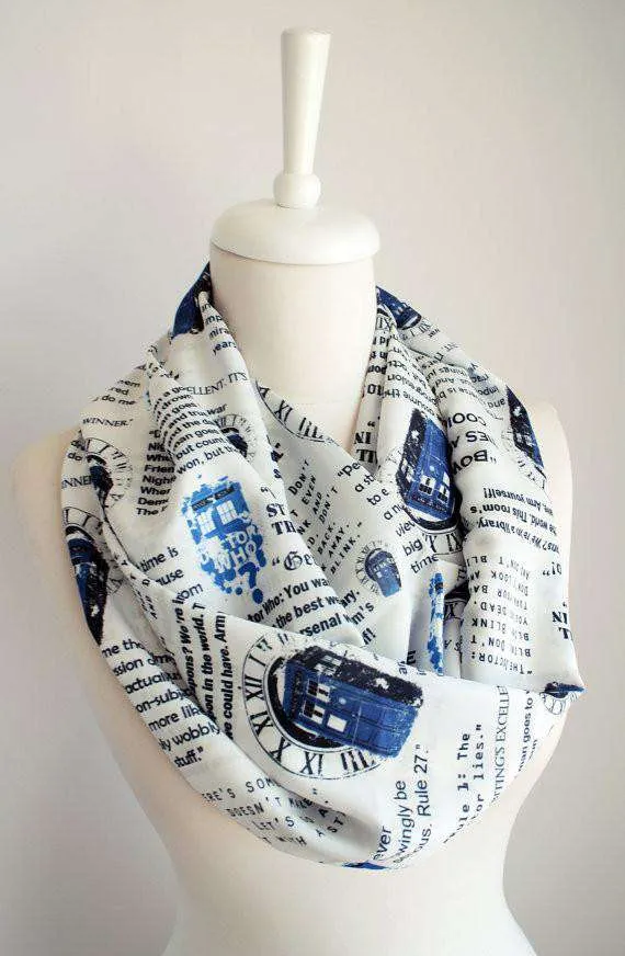 Doctor Who Tardis Handmade Infinity Scarf White Limited Edition