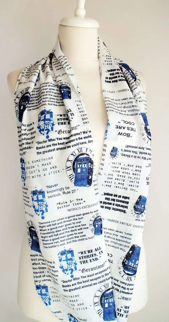 Doctor Who Tardis Handmade Infinity Scarf White Limited Edition