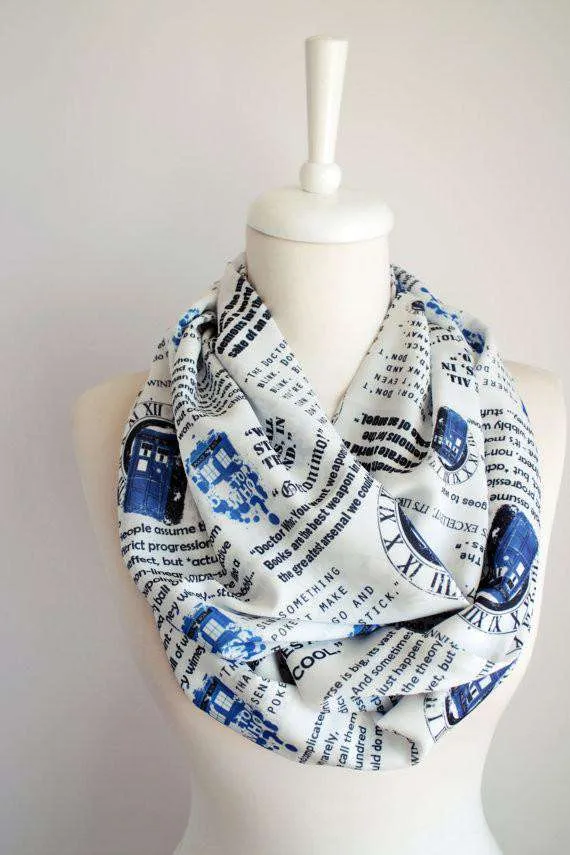 Doctor Who Tardis Handmade Infinity Scarf White Limited Edition