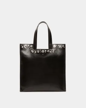 Easy Bally Tote Bag In Black Leather with Studs 