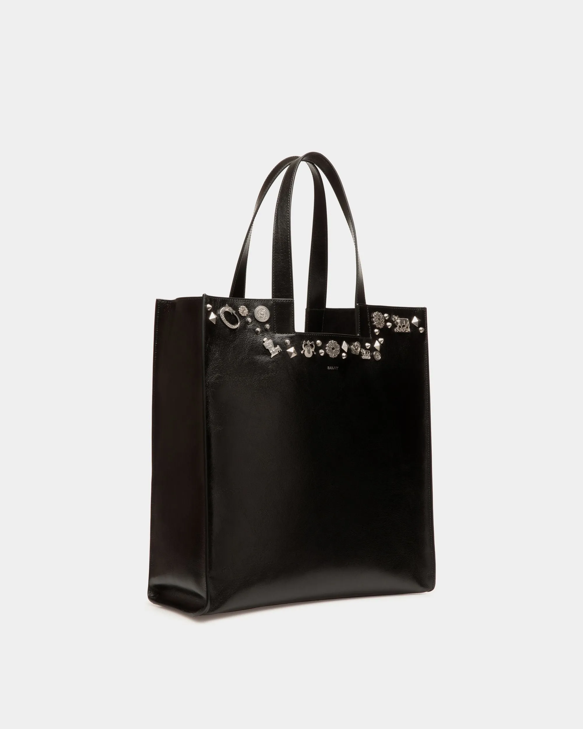 Easy Bally Tote Bag In Black Leather with Studs 