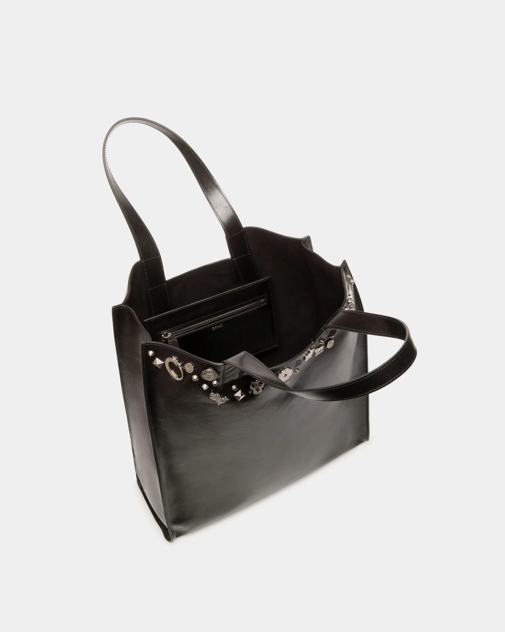 Easy Bally Tote Bag In Black Leather with Studs 