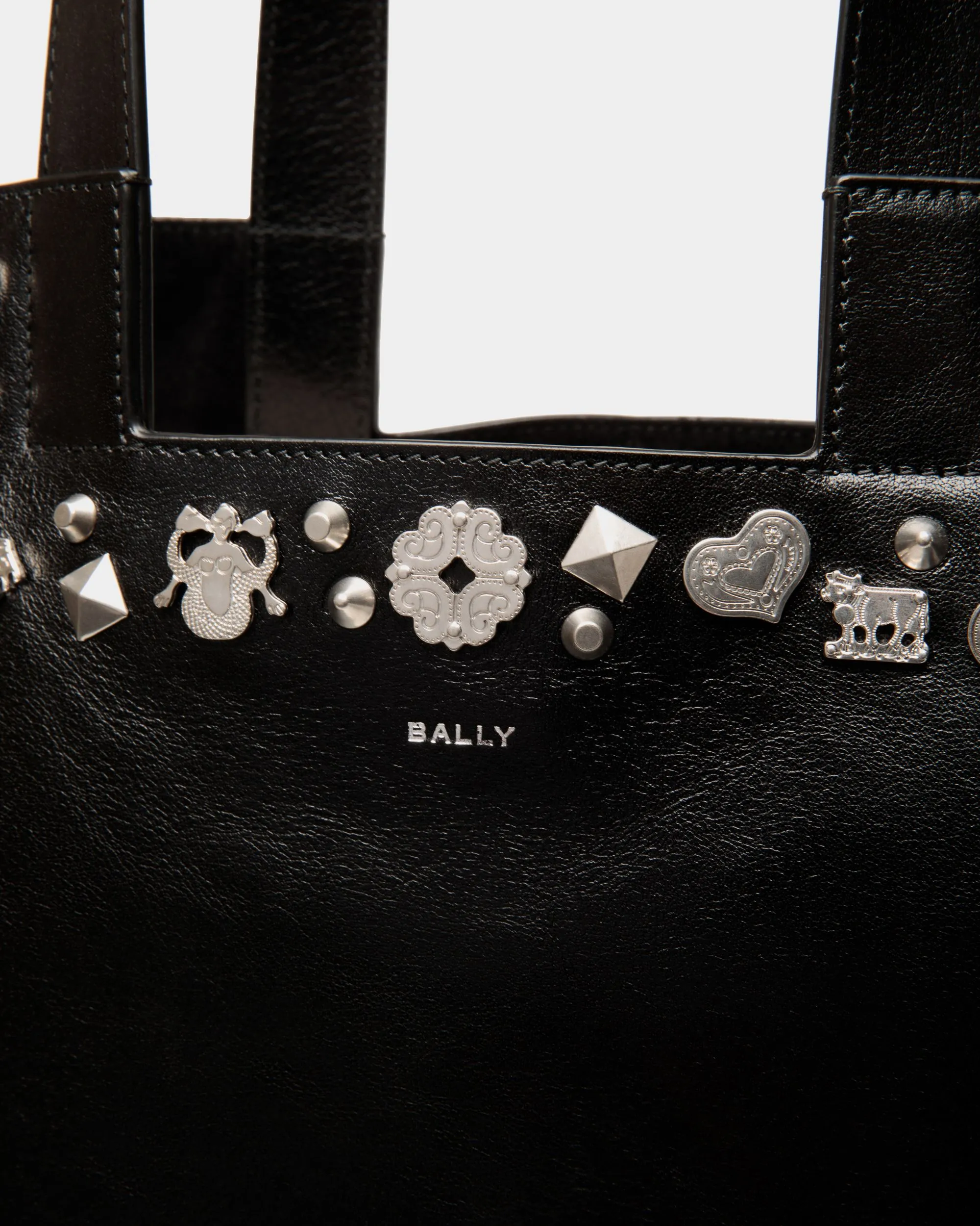 Easy Bally Tote Bag In Black Leather with Studs 