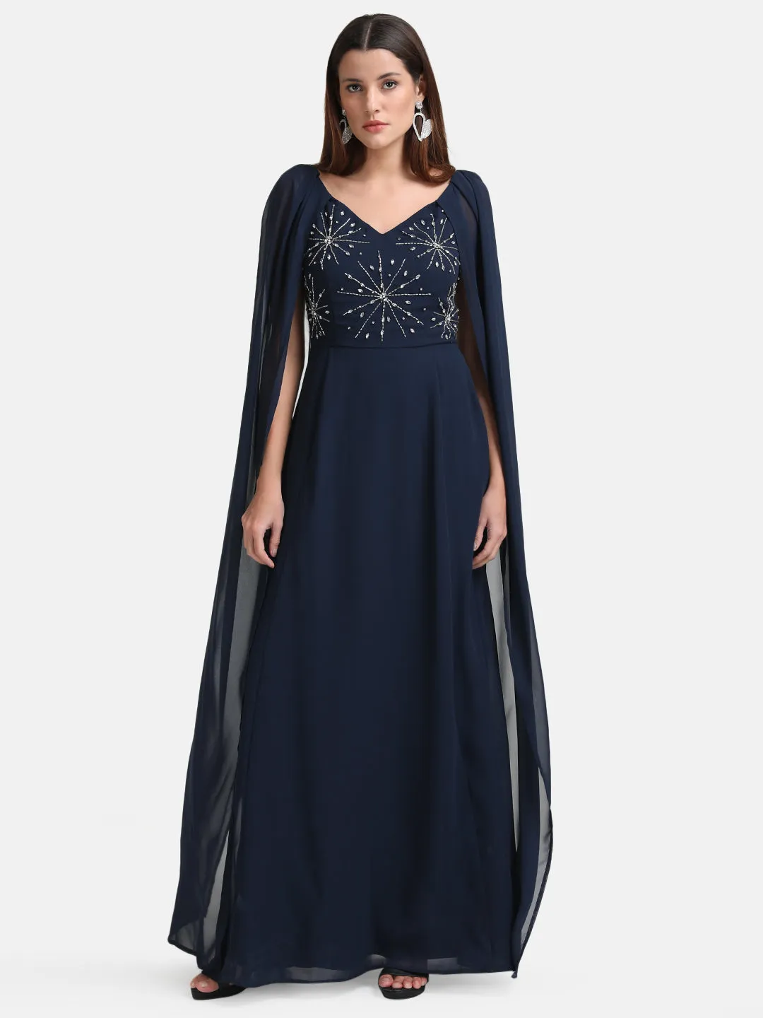 Embellished Cape Sleeve Maxi Dress