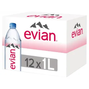 Evian Natural Mineral Water 1L Bottles Box of 12 Bulk