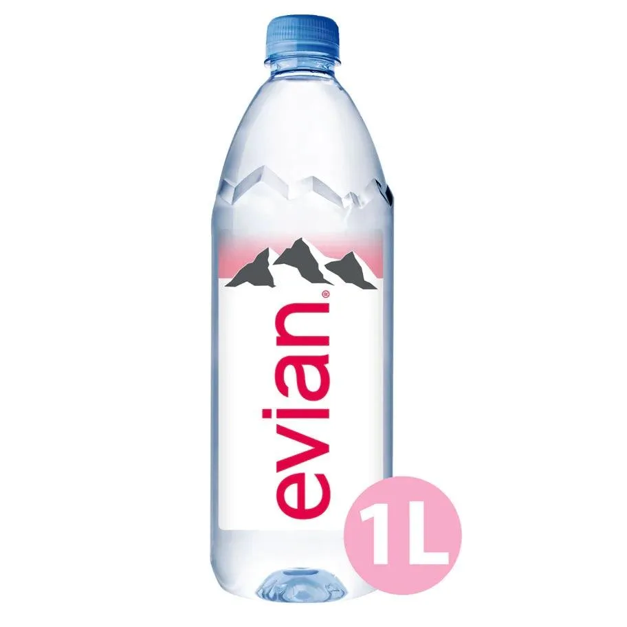 Evian Natural Mineral Water 1L Bottles Box of 12 Bulk