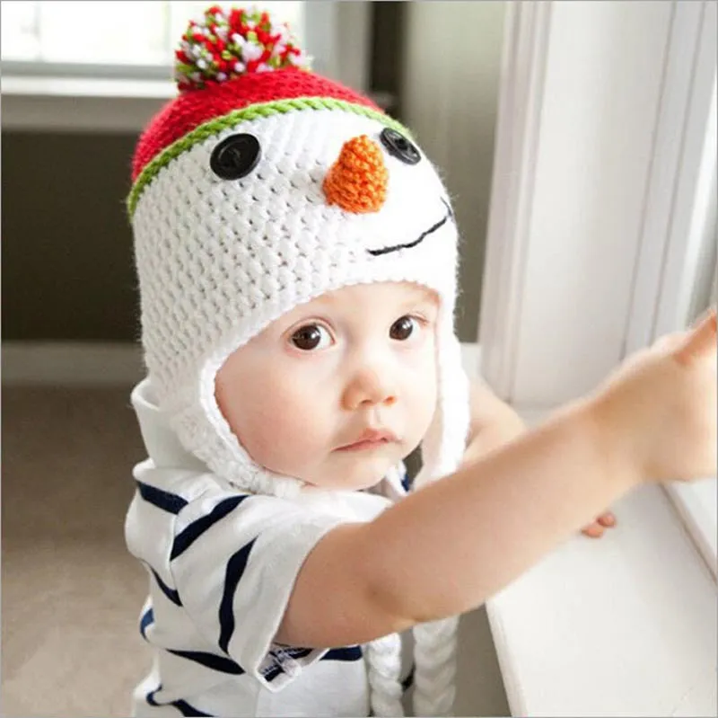 Fantastic Cute Christmas Snowman Children Crochet Knit Inside Wool Cap Feida